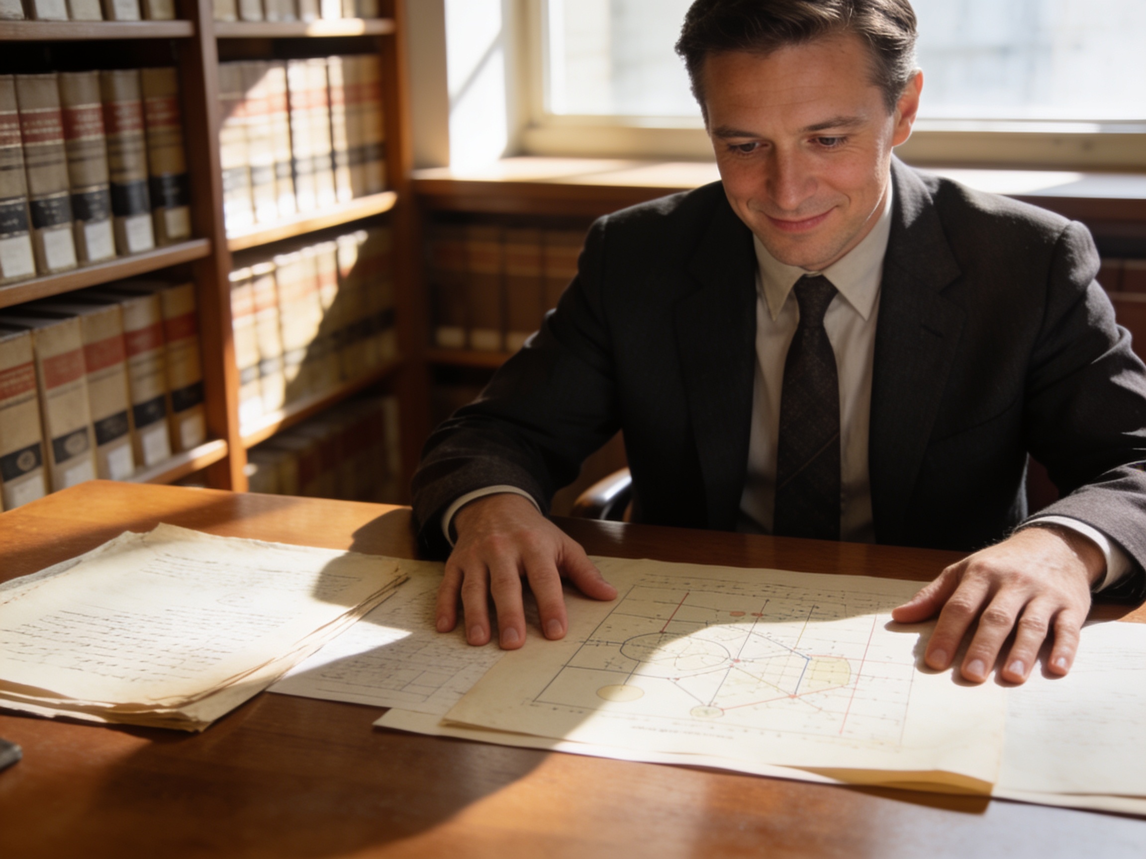 Historian reviewing political data in an archive